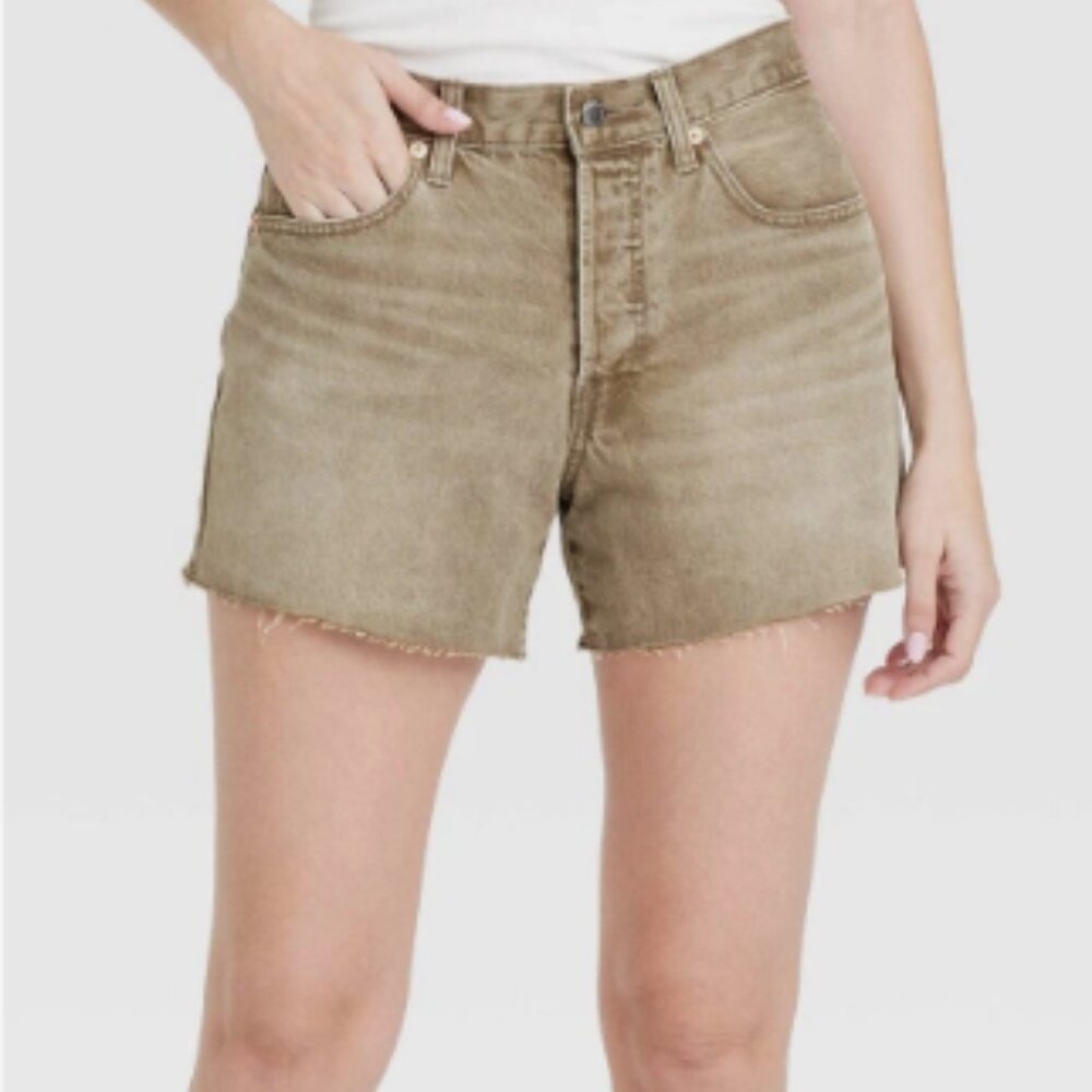 Brown / Gray Mid-Rise Cutoff Denim Shorts